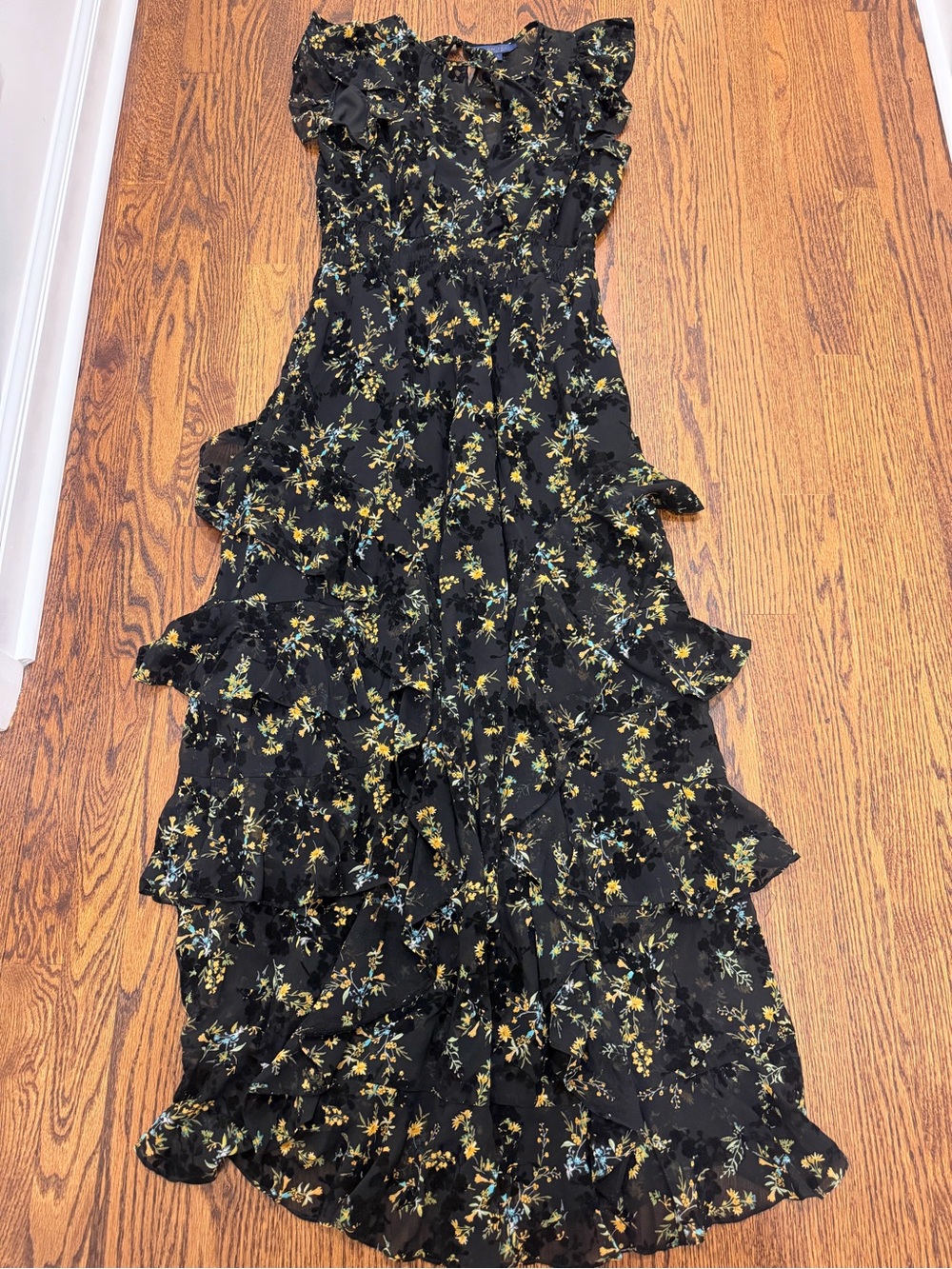 RACHEL Rachel Roy Black Maxi Dress with Yellow & Light Blue Floral Print